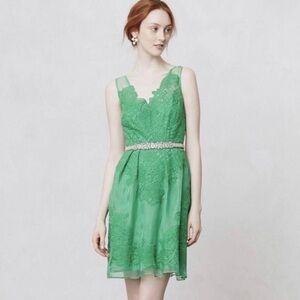 Anthropologie Barashci Green Lace Dress